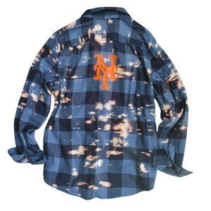 NY Mets Distressed Bleached Flannel Shirt